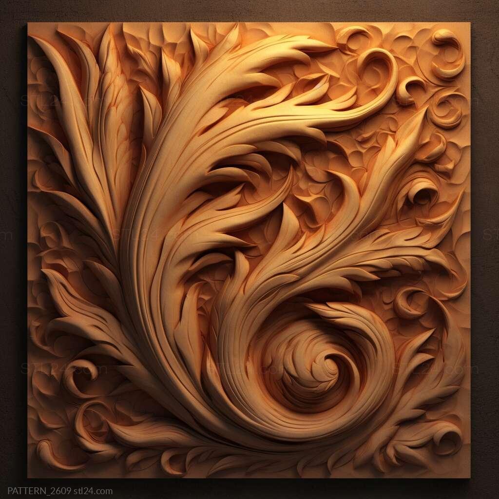 Patterns and decorations - Flame 1, PATTERN_2609. 3D stl model for CNC